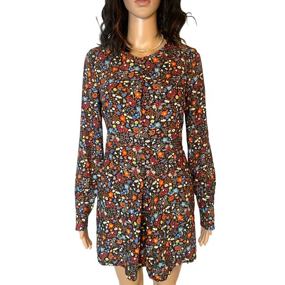 Zara Trafaluc Floral Button Front Romper Black Long Sleeve Size S Boho - Picture 2 of 9